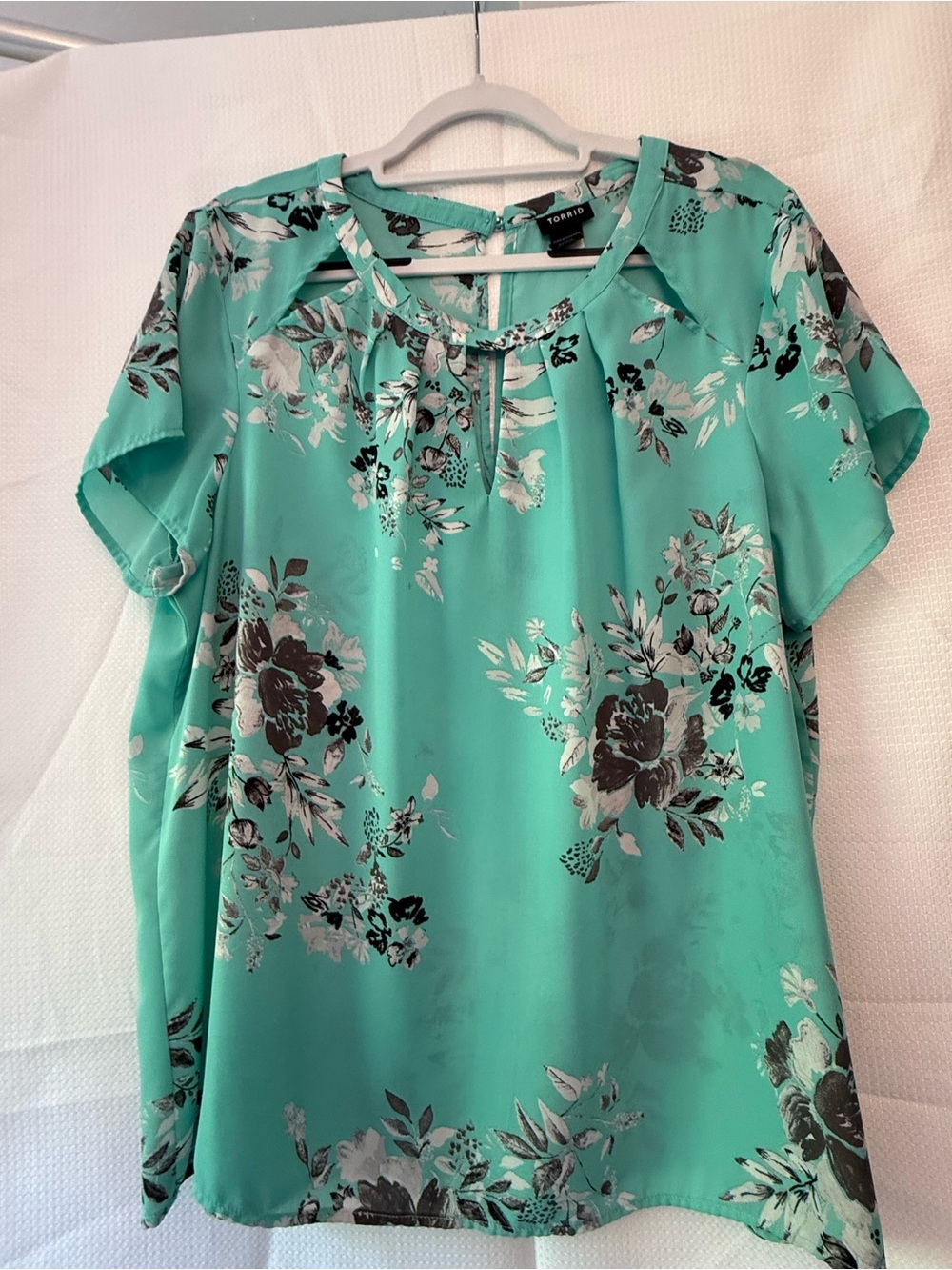 Torrid Teal Floral Cutout Neckline Blouse